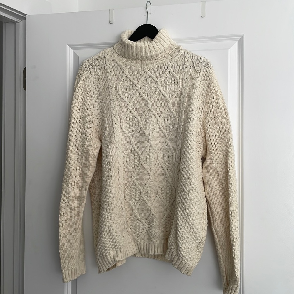 Cream 100% cotton fisherman turtleneck sweater